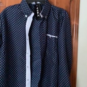 New VSKA men’s polka dot blue white shirt L NWT